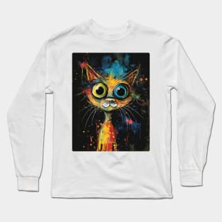 Cat Painting Colorfull Pop Art Design For Cat Onwer Long Sleeve T-Shirt